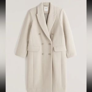 Abercrombie & Fitch Double-Breasted Wool Blend Dad Coat in Cream NWOT